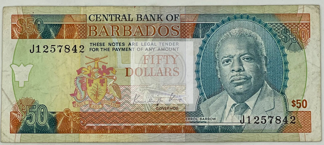 Barbados 1989 50 Dollars P-40a - Cool Coins & Notes
