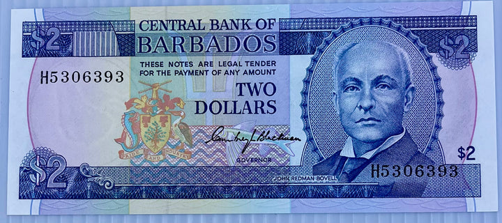 Barbados 2 Dollars 1980-87 P-30 UNC Banknote Cool Coins & Notes