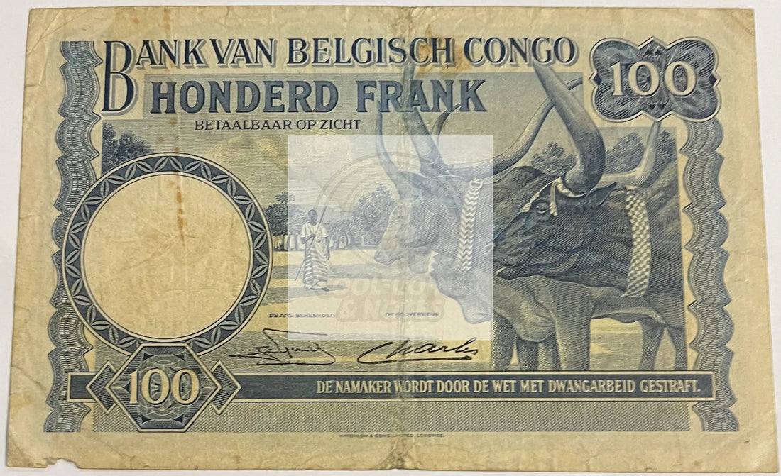 Belgian Congo 1951 100 Francs P-17d, Used World Banknote - Cool Coins & Notes