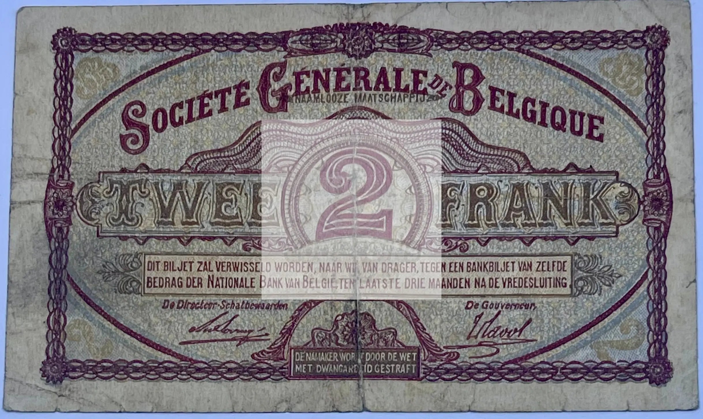 Belgium 1915 2 Francs P-87 Used World Banknote Cool Coins & Notes 