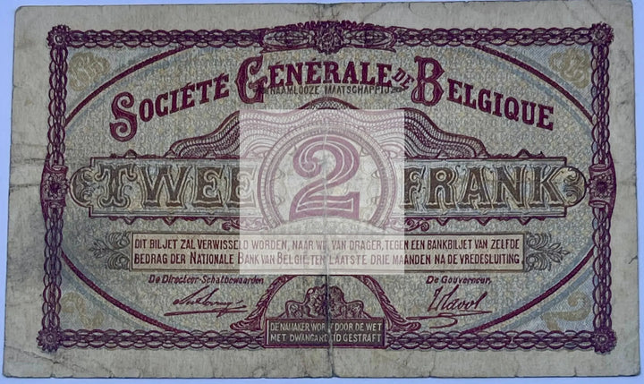 Belgium 1915 2 Francs P-87 Used World Banknote Cool Coins & Notes 
