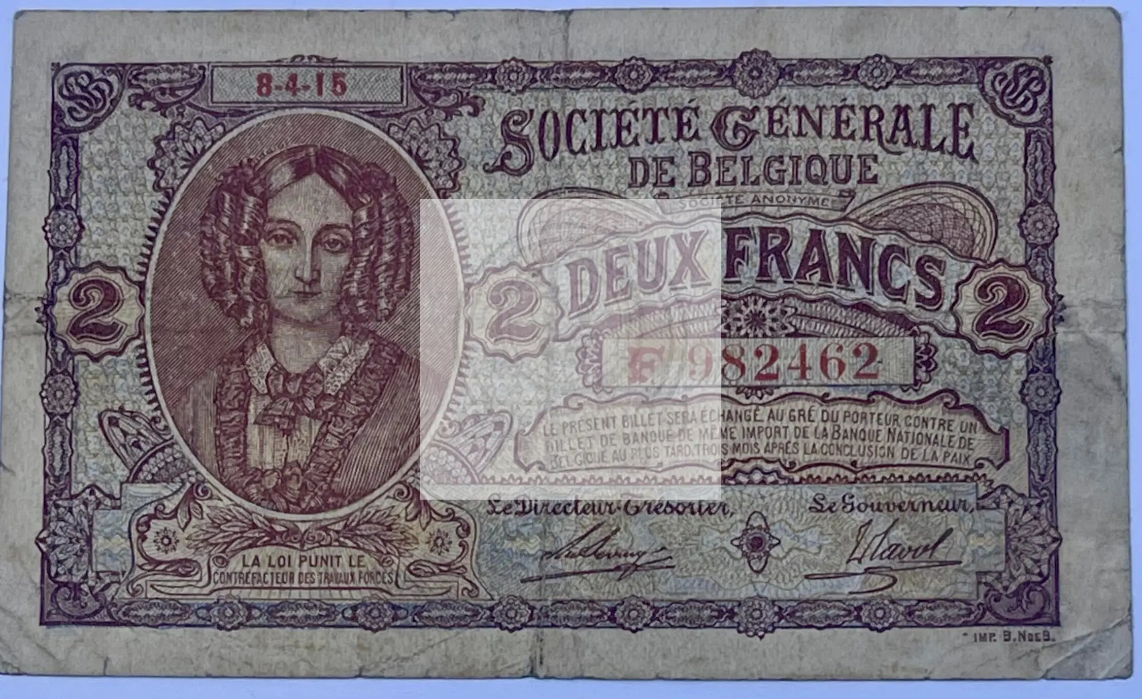 Belgium 1915 2 Francs P-87 Used World Banknote Cool Coins & Notes 