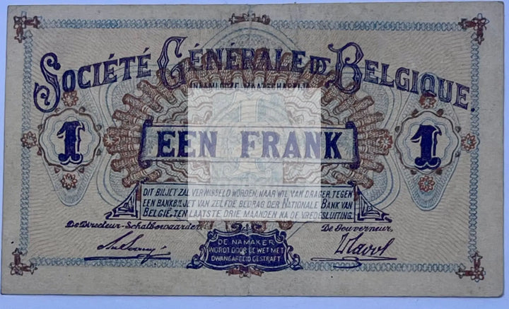 Belgium 1917-1918 1 Franc P-86 Used World Banknote Cool Coins & Notes 