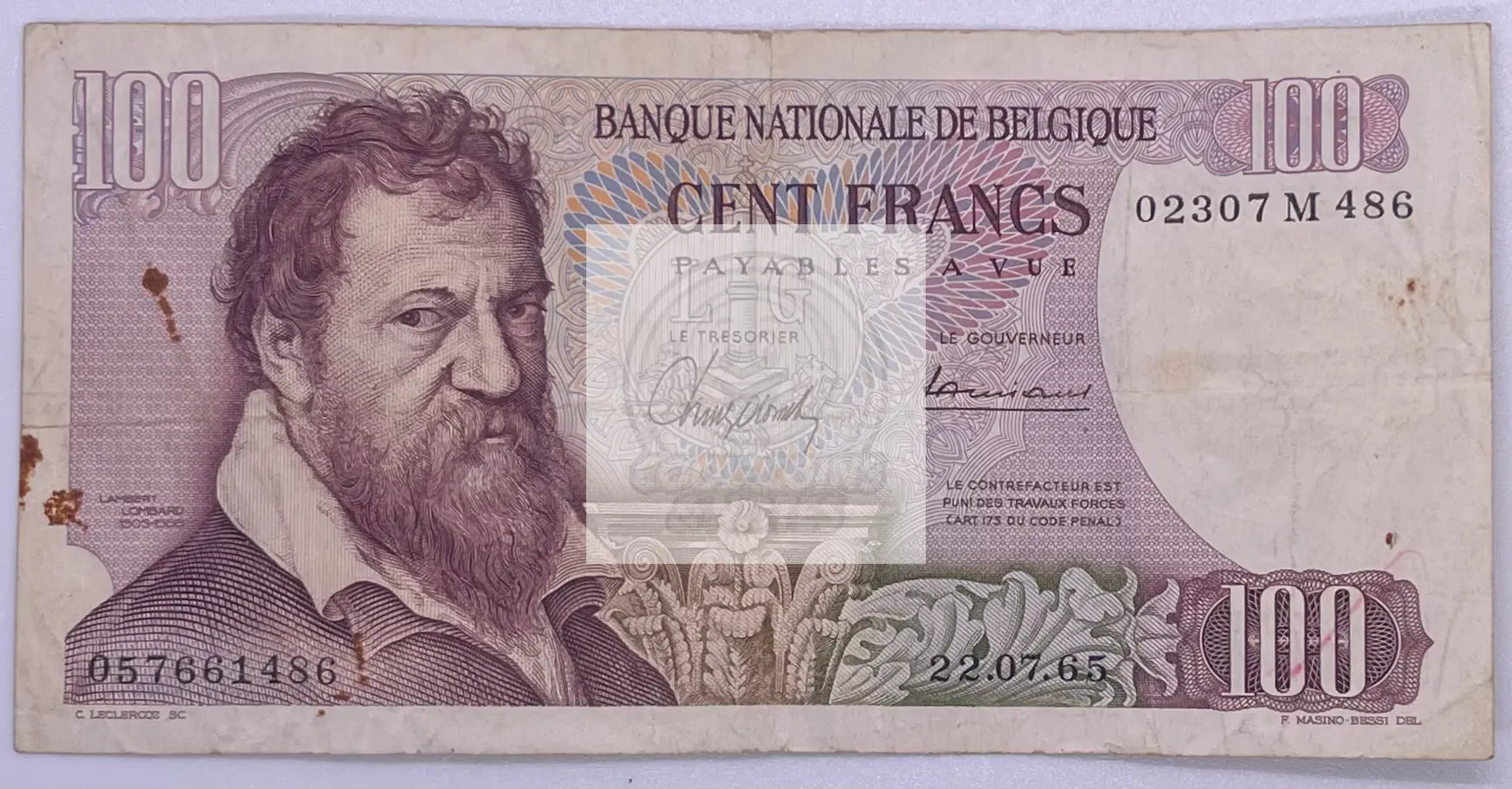 Belgium 1965 100 Francs P134a, Used banknote - Cool Coins & Notes
