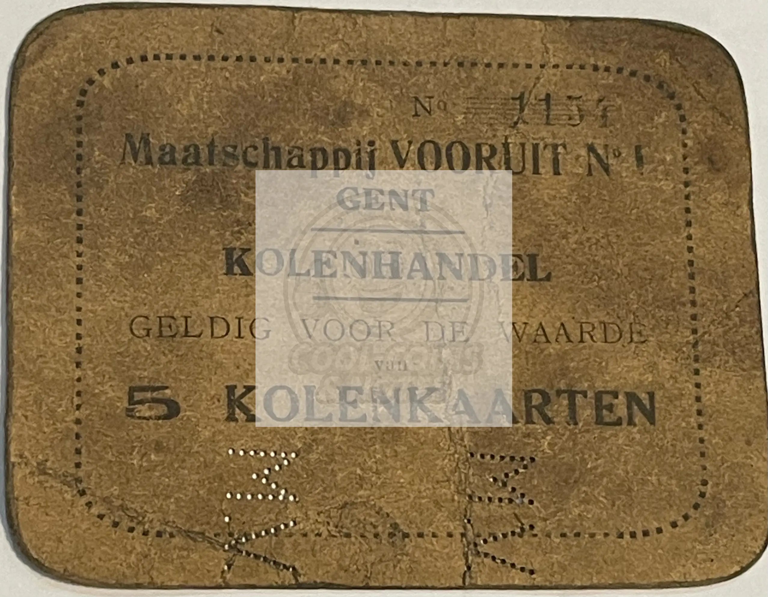 Belgium-Vooruit 1914 5 Kolenkaarten Leather Circulated Banknote Coal Voucher - Cool Coins & Notes