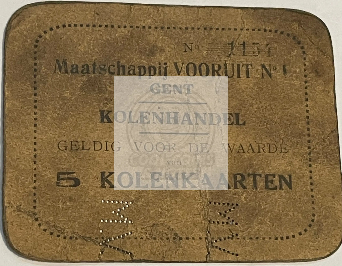 Belgium-Vooruit 1914 5 Kolenkaarten Leather Circulated Banknote Coal Voucher - Cool Coins & Notes