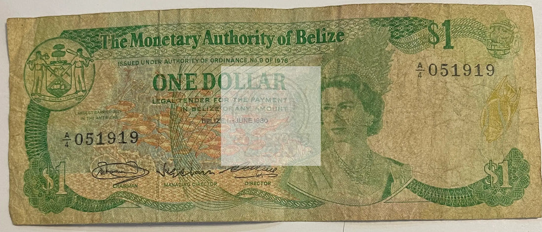 Belize 1980 1 Dollar P-38a, Used World Banknote - Cool Coins & Notes
