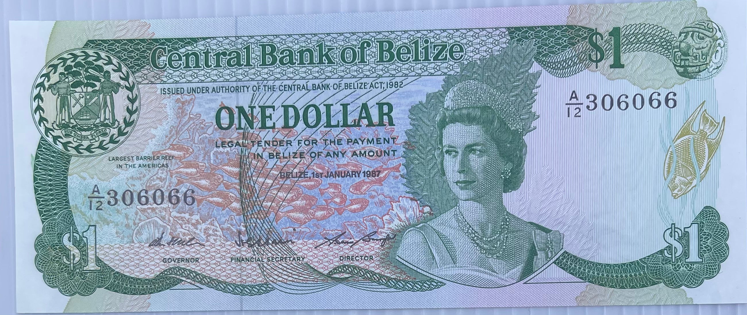 Belize 1987 1 Dollar P-46c UNC QEII World Banknote Currency - Cool Coins & Notes