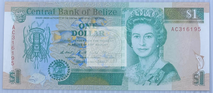 Belize 1990 1 Dollar P-51 UNC QEII Banknote - Cool Coins & Notes