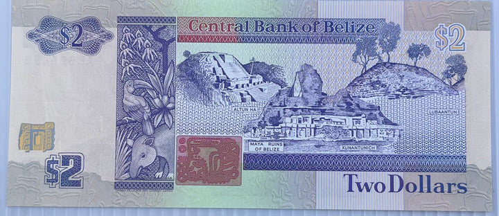 Belize 1990 2 Dollars P-52a UNC QEII Banknote - Cool Coins & Notes