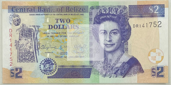 Belize 2 Dollars, 2017, P-66f, UNC Queen Elizabeth II, World Banknote Currency - Cool Coins & Notes