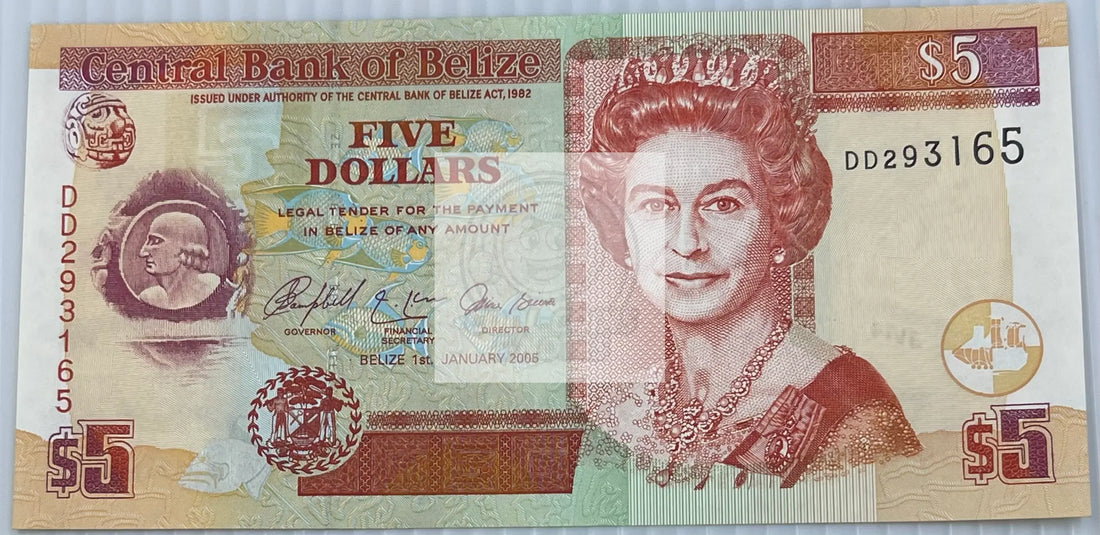 Belize 2005 5 Dollars P61b UNC QEII World Banknote Currency - Cool Coins & Notes