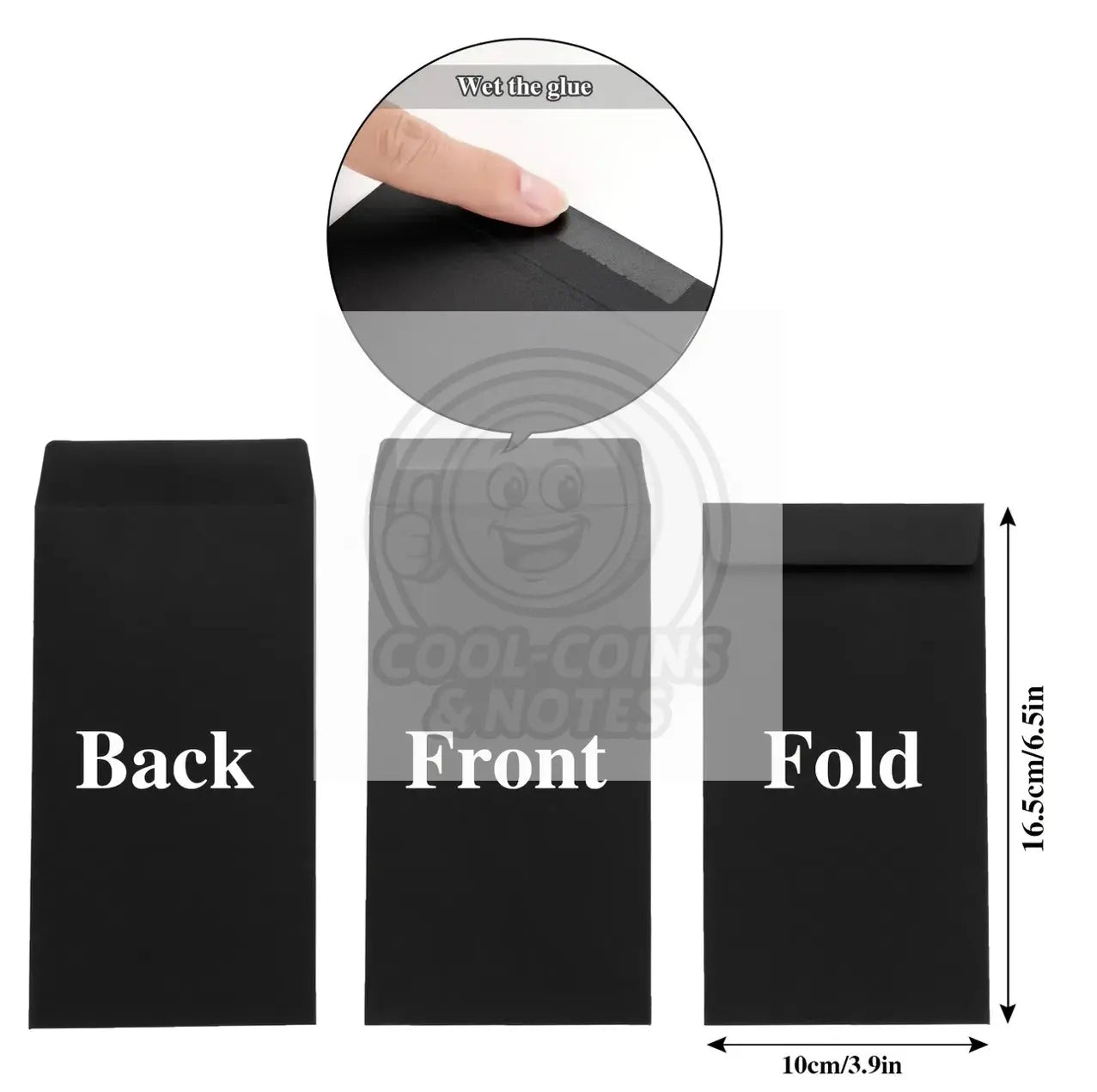 Black Bank Note Envelopes 6.5” x 3” (50 Units) - Cool Coins & Notes