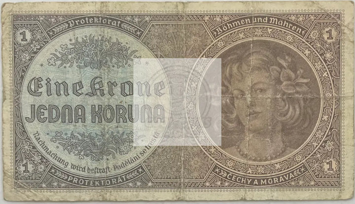 Bohemia & Moravia 1940 1 Koruna P-3s.1 R-558b, German Occ. WW2 World Banknote - Cool Coins & Notes
