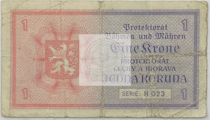 Bohemia & Moravia 1940 1 Koruna P-3s.1 R-558b, German Occ. WW2 World Banknote - Cool Coins & Notes