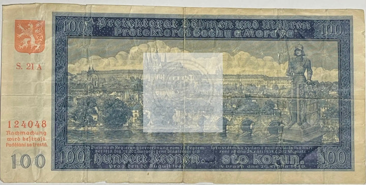 Bohemia & Moravia 1940 100 Korun P-7a, Used World Banknote - Cool Coins & Notes