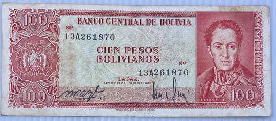 Bolivia 100 Pesos Bolivianos 1962 P-163 Circulated Banknote