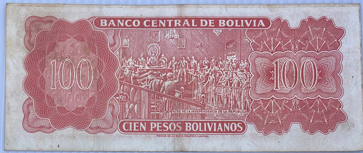 Bolivia 100 Pesos Bolivianos 1962 P-163 Used Banknote - Cool Coins & Notes