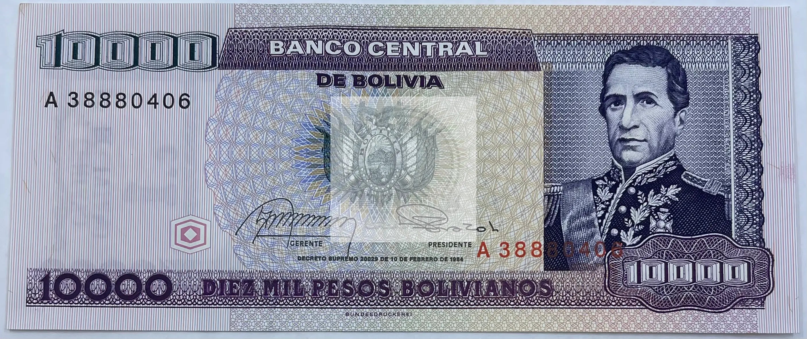 Bolivia 1 Cent/10000 Pesos  1984 P195 Banknote World Paper Money UNC - Cool Coins & Notes
