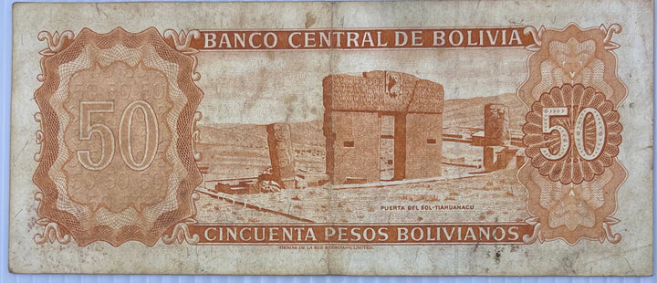 Bolivia 50 Pesos Bolivianos 1962 P-162 Used Banknote - Cool Coins & Notes