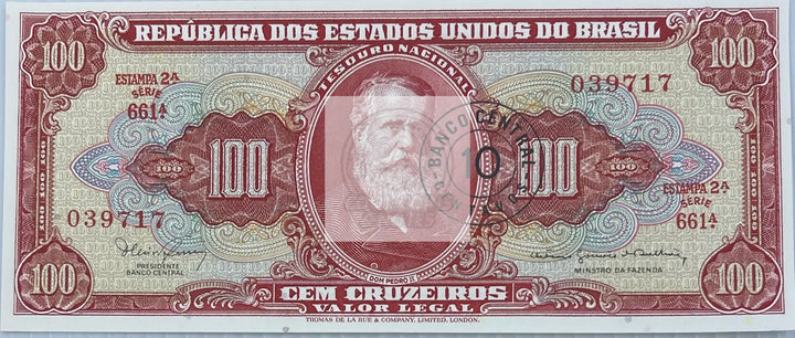 Brazil 1967 100 Cruzeiros P185b UNC World Currency  Banknote - Cool Coins & Notes