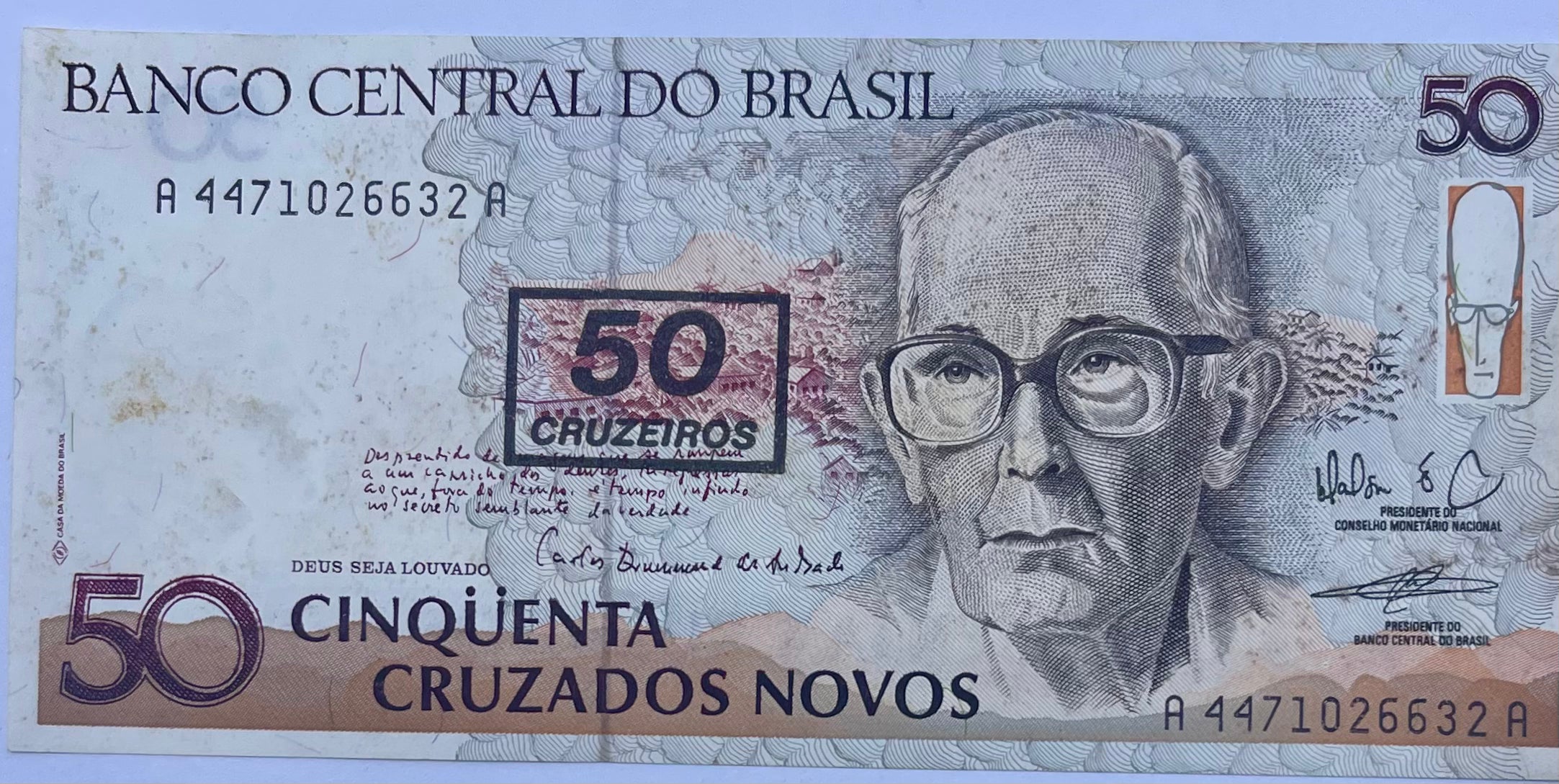 Brazil 1990 50 Cruzeiros P-223 AUNC  World Banknote Currency Cool Coins & Notes 