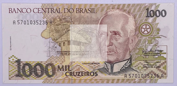 Brazil 1990-91 P-231 1000 Cruzeiros UNC banknote showcasing Brazilian cultural symbols and intricate design