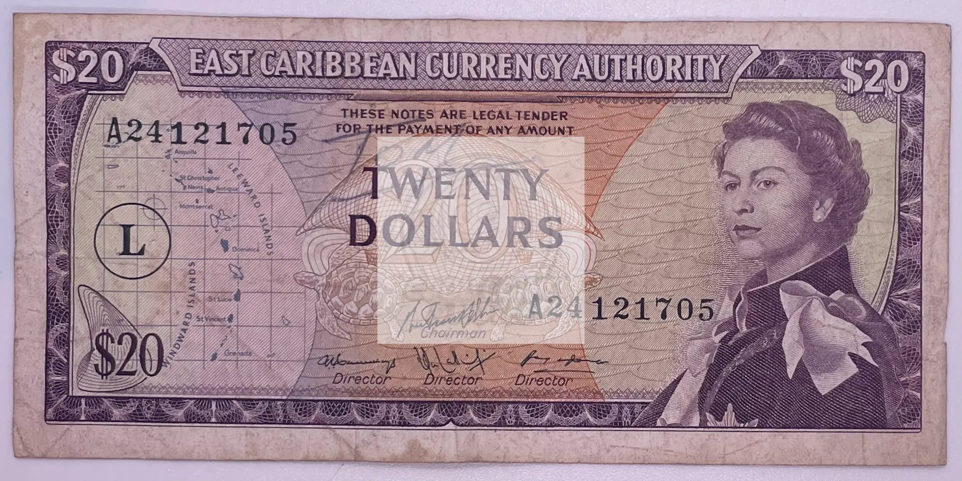 British East Caribbean States St Vincent 20 Dollars 1965 P-150 Banknote - Cool Coins & Notes