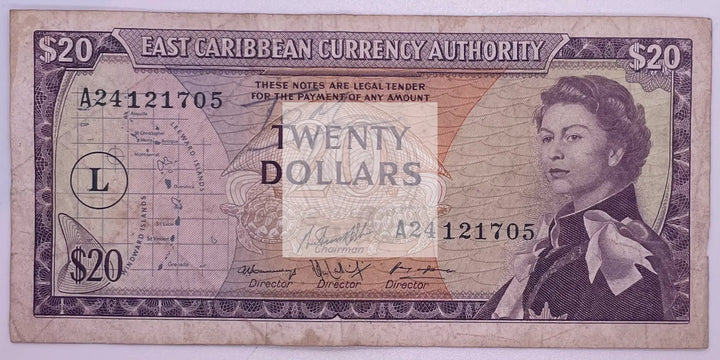 British East Caribbean States St Vincent 20 Dollars 1965 P-150 Banknote - Cool Coins & Notes