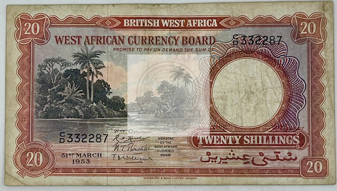 British West Africa 1953 20 Shillings P10a, Used World Banknote - Cool Coins & Notes