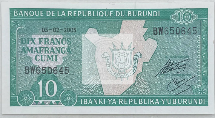 Burundi 2005 10 Francs P-33e UNC, World Banknote - Cool Coins & Notes