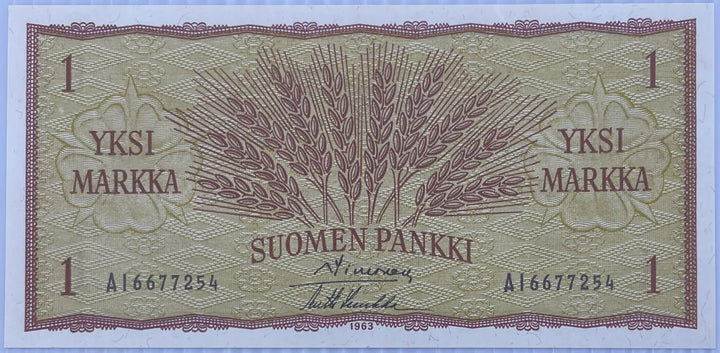 1963 Finland 1 Markka P-98A UNC World Banknote