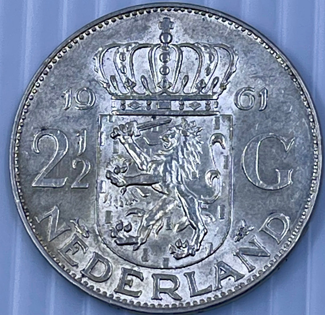 Netherlands 1961 2½ Gulden KM185 72% Silver Coin Queen Juliana - Cool Coins & Notes