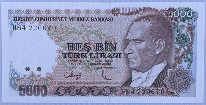 1990-1994(ND) Turkey 5,000 Lirasi P-198 UNC World Banknote