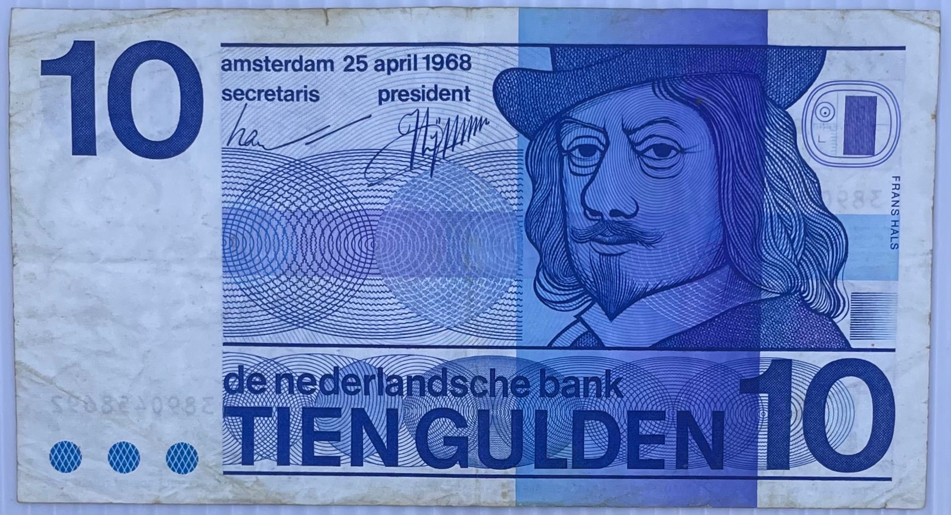 Netherlands 1968 10 Gulden P-91 Used World Banknote From Lot