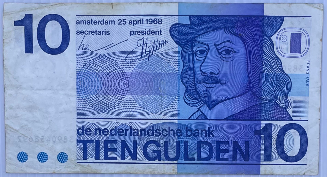 Netherlands 1968 10 Gulden P-91 Used World Banknote From Lot