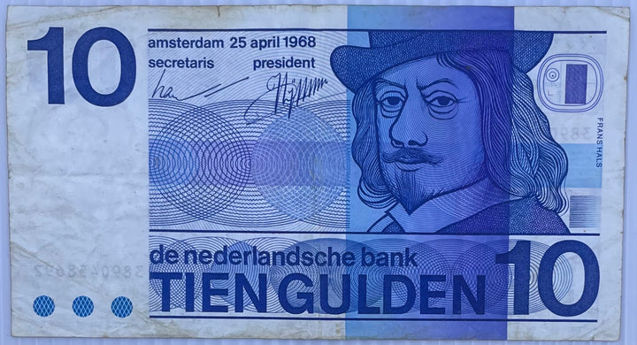 Netherlands 1968 10 Gulden P-91 Used World Banknote From Lot
