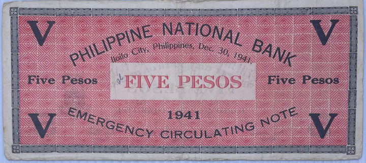 1941 Philippines/Iloilo 5 Pesos Emergency Issue P-S307 World Banknote