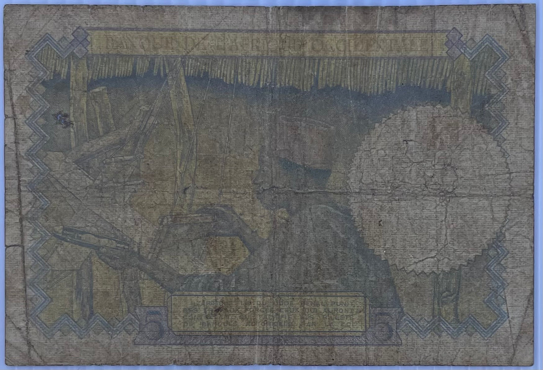 1942 French West Africa 5 Francs WW2 P-25 Circulated World Banknote From Lot