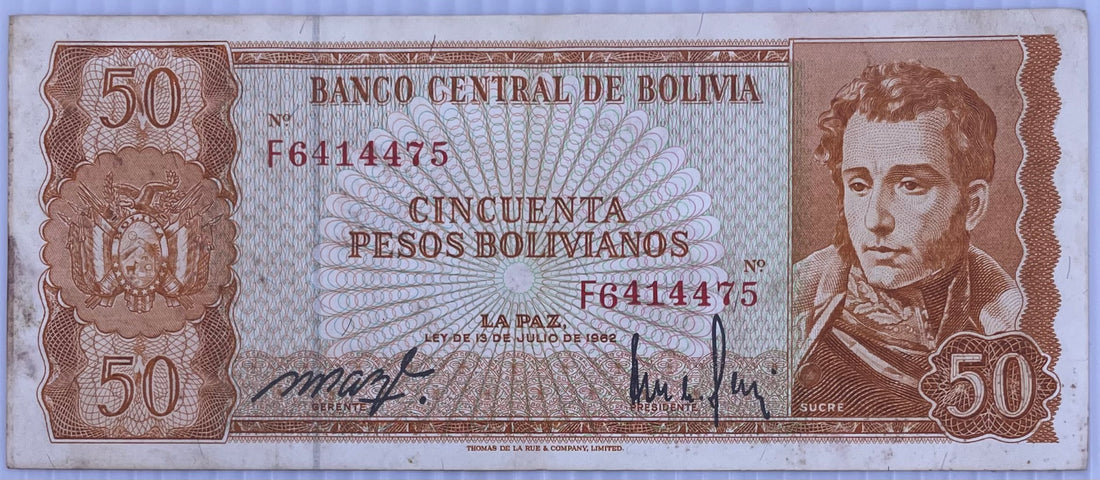 BOLIVIA, 50 PESOS BOLIVIANOS, 1962 P162 Used World Banknote From Lot