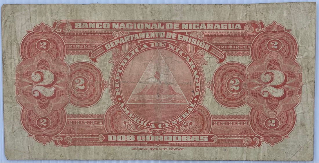 1951 Nicaragua 2 Cordobas P-92b Used World Banknote From Lot