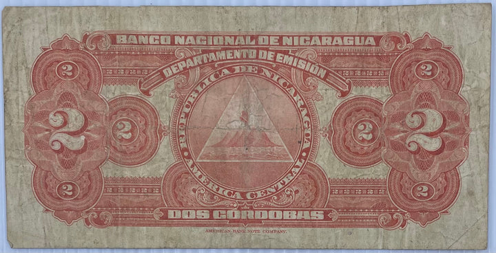 1951 Nicaragua 2 Cordobas P-92b Used World Banknote From Lot