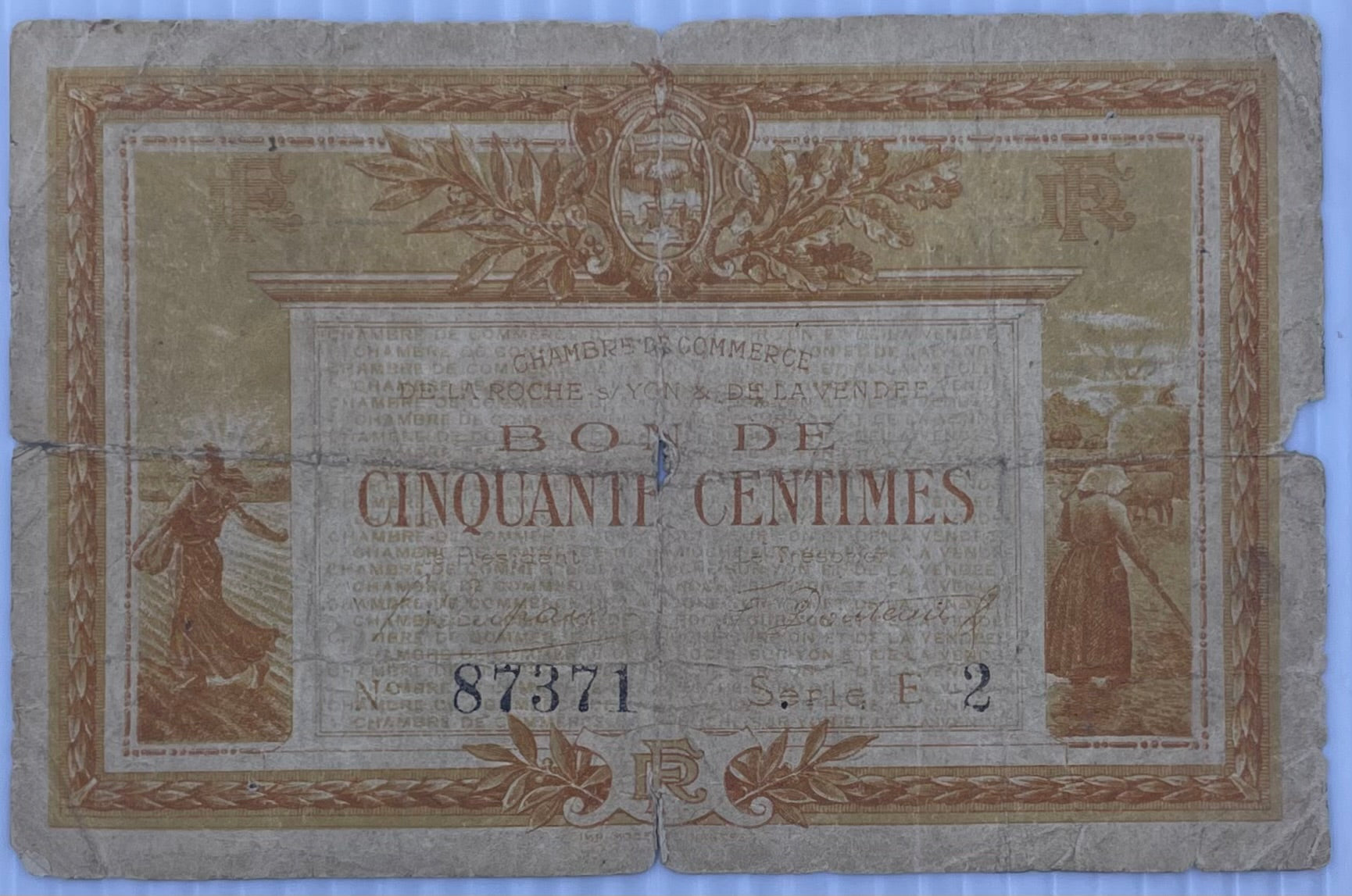 1915 France 50 Centimes JP-065-15 Circulated World Banknote