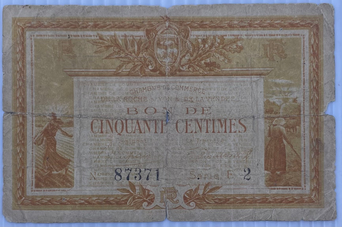 1915 France 50 Centimes JP-065-15 Circulated World Banknote