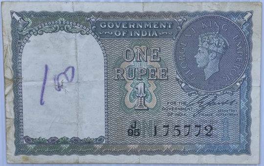 1940 India 1 Rupee P-25 Circulated World Banknote
