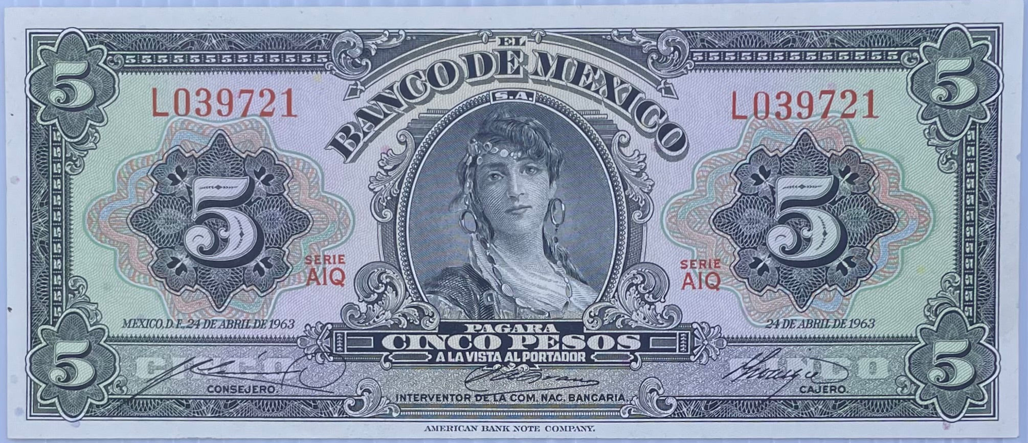 Mexico 1963 5 Pesos P60 UNC, Banknote