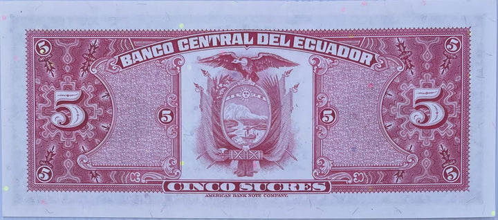 1983 Ecuador 5 Sucres P-108 UNC World Banknote From Lot
