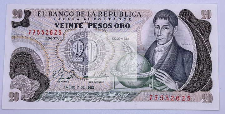 COLOMBIA 20 PESOS ORO 1979 AU P#409 World BANKNOTE - Cool Coins & Notes