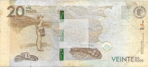 COLOMBIA 20.000  20000 PESOS 2015  P-461 PREFIX AF, Circulated - Cool Coins & Notes