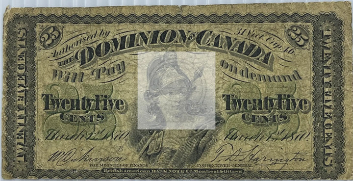 Canada 1870 25 Cents P-8b Used World Banknote Currency - Cool Coins & Notes